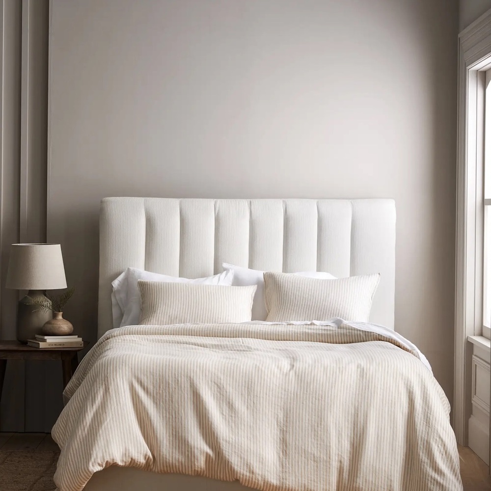 New Quince European Linen Duvet Cover Set King CalKing Natural/White Stripe $224